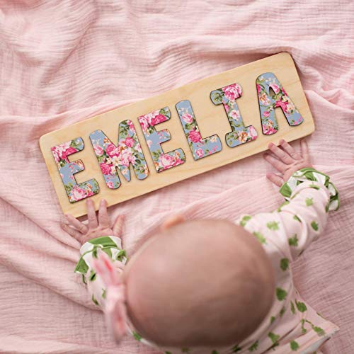 Personalized Wooden Name Puzzle for Kids - Floral Grey