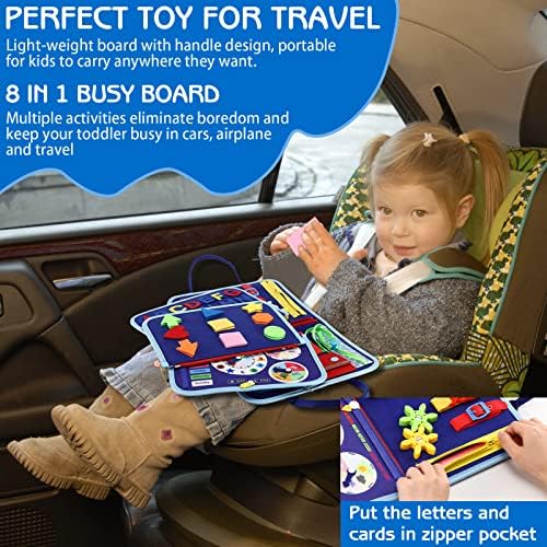 Esjay Toddler Busy Board with 8 Pages Blue Dinosaur Design