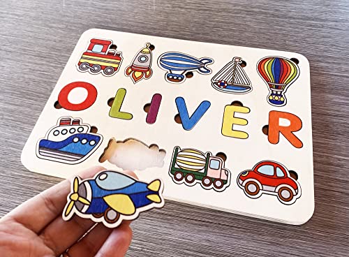 Personalized Wooden Name Puzzle with Vehicles for Toddlers