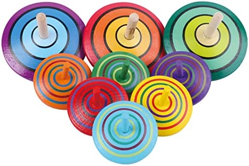 WODI Wooden Spinning Tops 9 Pcs Educational Toy