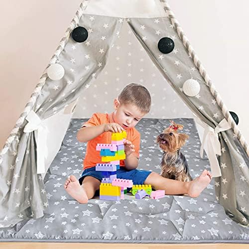 Moonsea Teepee Play Tent Mat 43x43 Quilted Square Pad with Non-Slip Backing