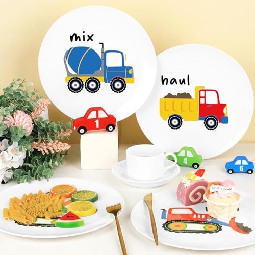 4-Pack 10-Inch Melamine Construction Truck Plates