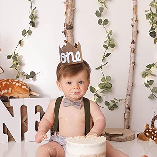 1st Birthday Mini Wood Crown Hat for Boys - Woodland Smash Cake Crown