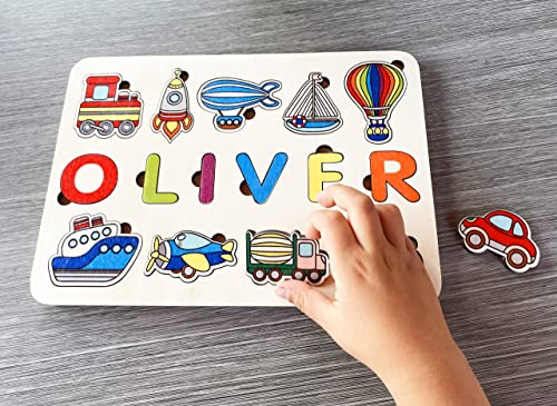 Personalized Wooden Name Puzzle with Vehicles for Toddlers