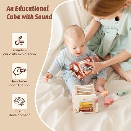 8 in 1 Wooden Activity Cube for Baby and Toddler