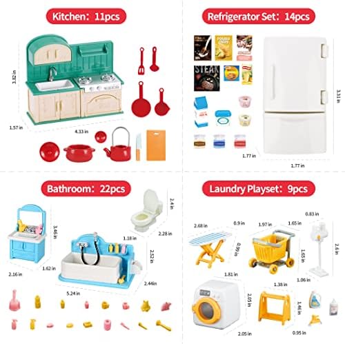 TAKIHON Dollhouse Furniture Kitchen Bathroom Set for Kids