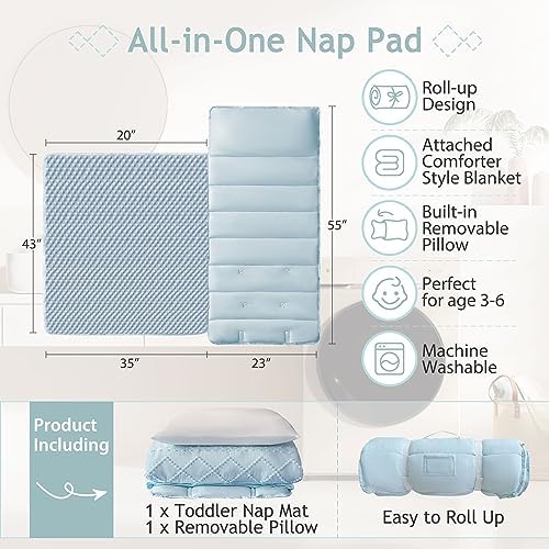 VIVILINEN Tufted Toddler Nap Mat with Pillow for Kids