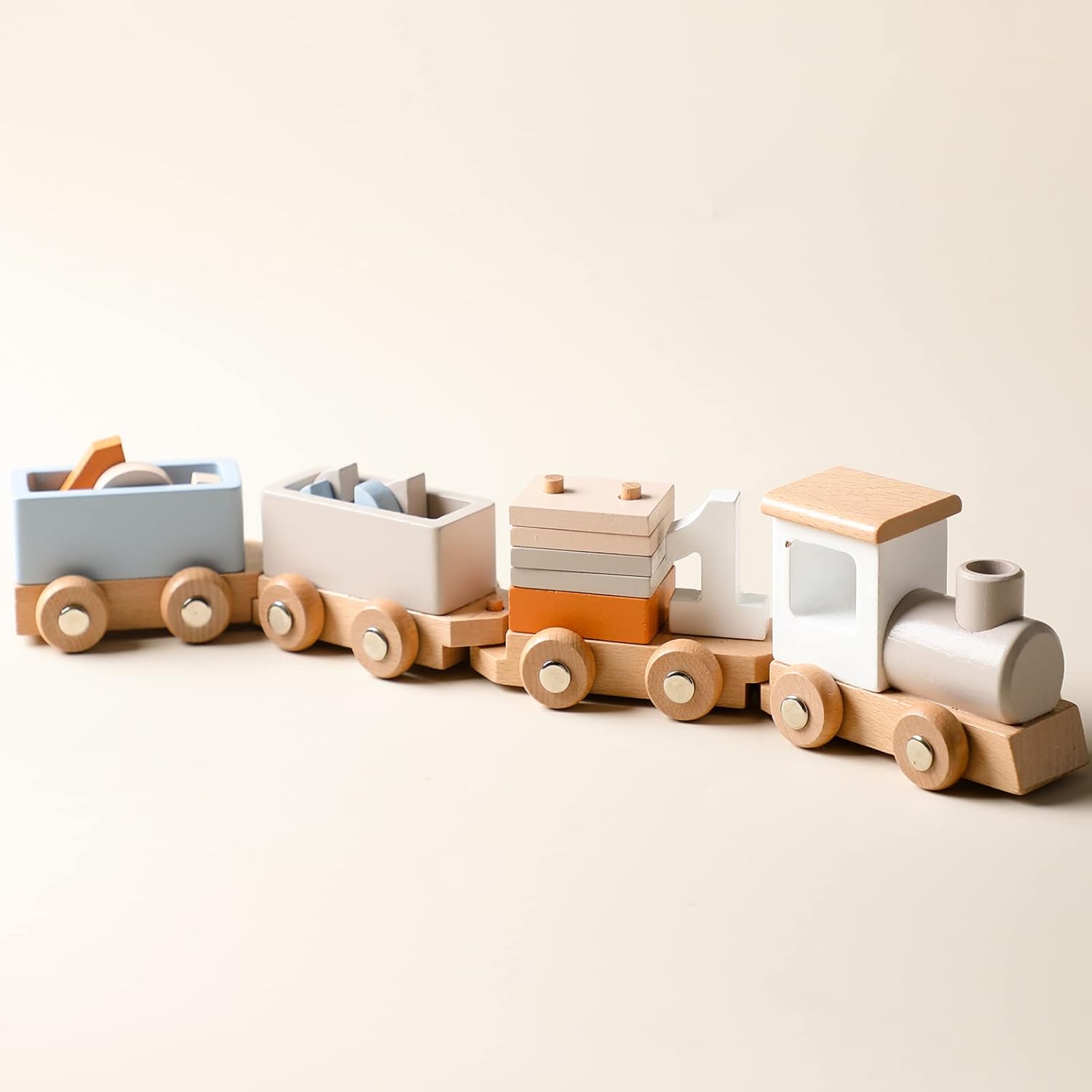 ibwaae Wooden Train Set with Numbers and Blocks