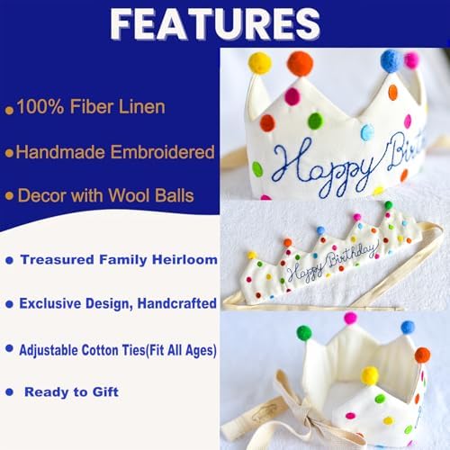 Meygajoe Hand Embroidered Birthday Crown for Kids