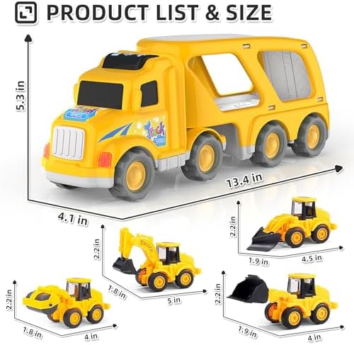 Veslier 5 in 1 Construction Truck Toy for Kids 1-6 Years