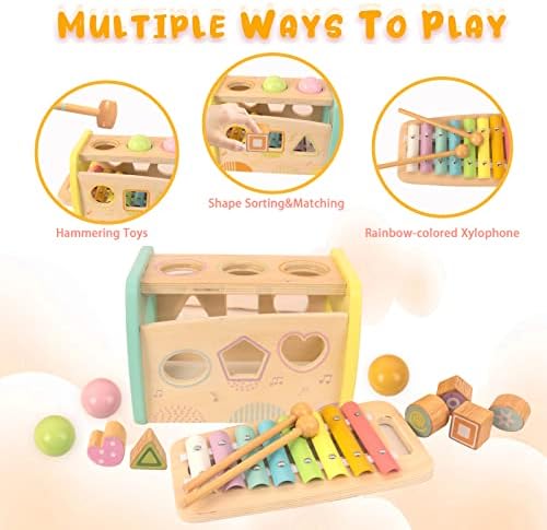 WOODENFUN Hammering Toy Educational Xylophone Shape Sorter for Toddlers