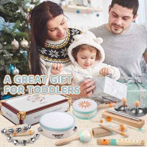 Rmischolar Wooden Musical Instruments Set for Toddlers