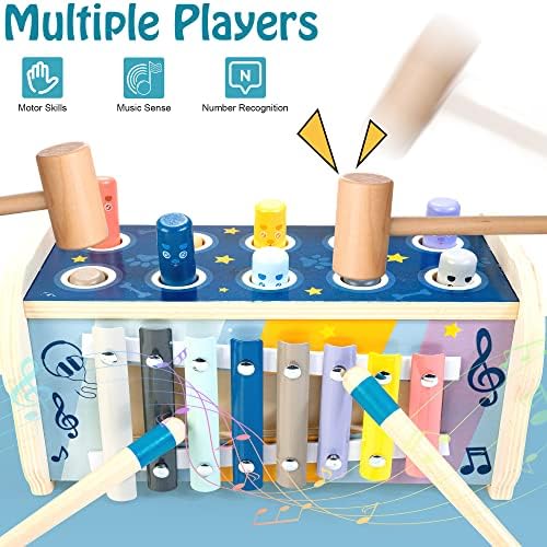 KIDWILL 3-in-1 Wooden Hammering Toy Set for 12 Months