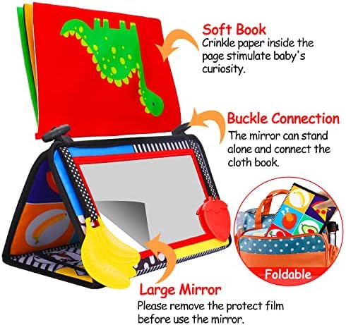 Thremhoo Tummy Time Mirror Toy with Crinkle Book