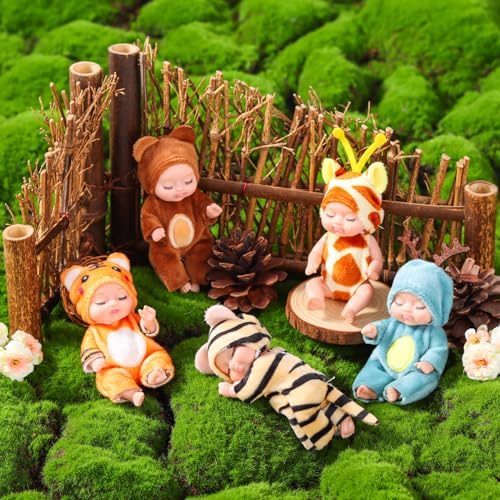 10 Pcs 4 Inch Mini Reborn Baby Dolls Set with Animal Clothes