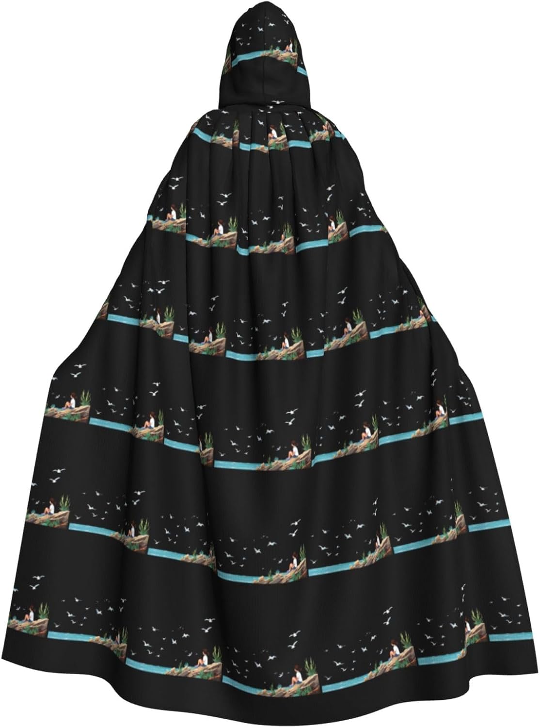Little Girl Watching Seagulls on the Reef Hooded Cloak
