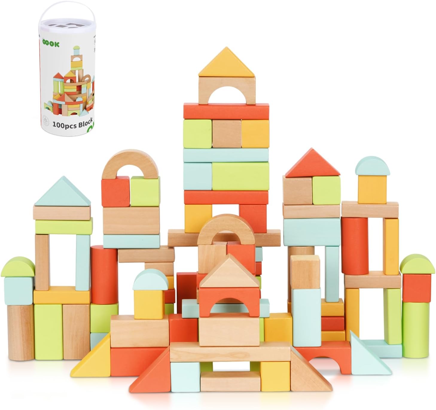 100pcs Montessori Wooden Blocks for Toddlers 1-3