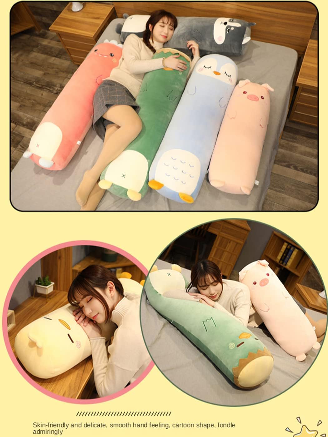 MUPI Long Plush Body Pillow Yellow Duck 27 Inch