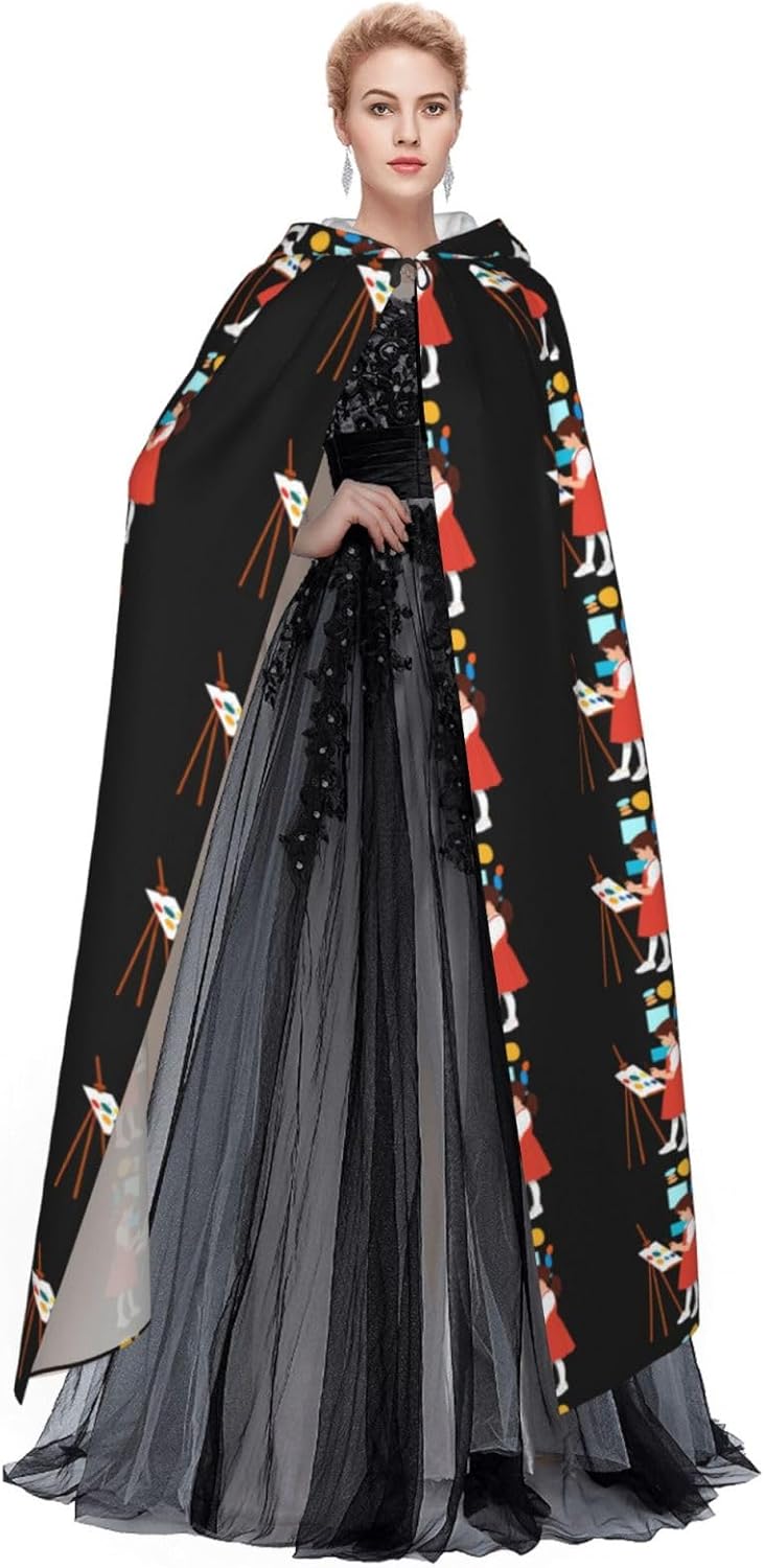 Little Girl Drawing Seriously Hooded Cloak Halloween Costume