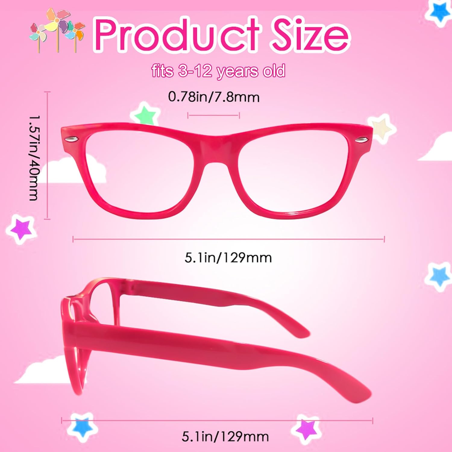 SUNOVELTIES 12 Pack Kids No Lens Neon Glasses