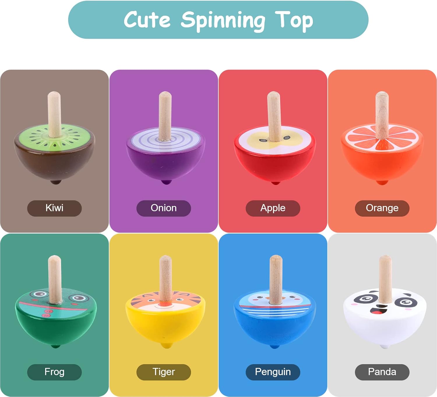 Wodi Wooden Spinning Tops 16pcs Handmade Painted Gyroscopes for Kids