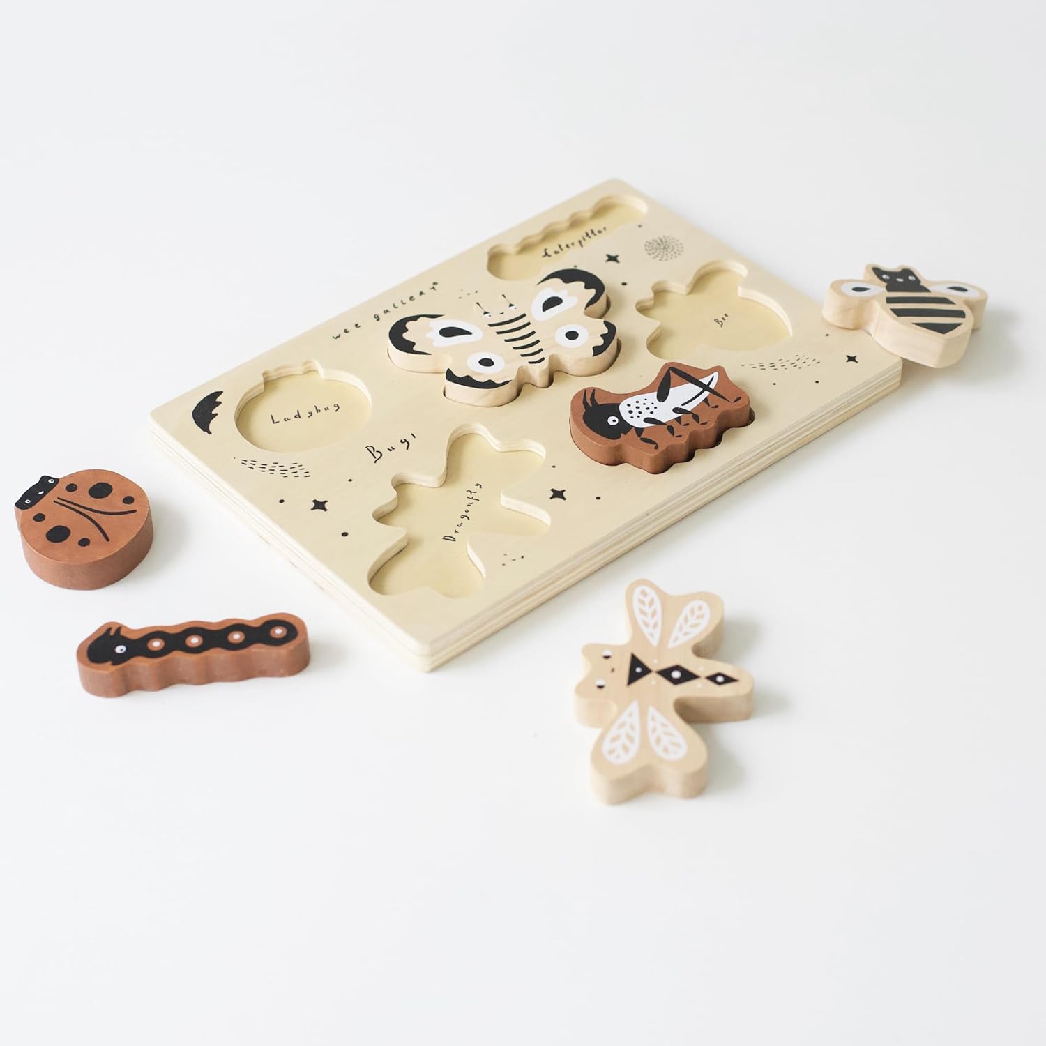 Wee Gallery Bugs Wooden Puzzle Tray for Kids Age 2-4