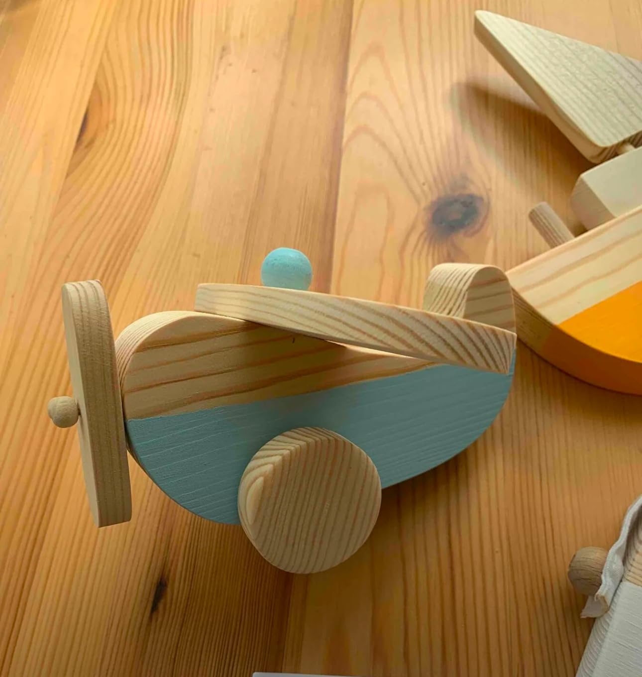 Wooden Airplane Toy Handmade Natural Wood Pull Toy for Toddlers