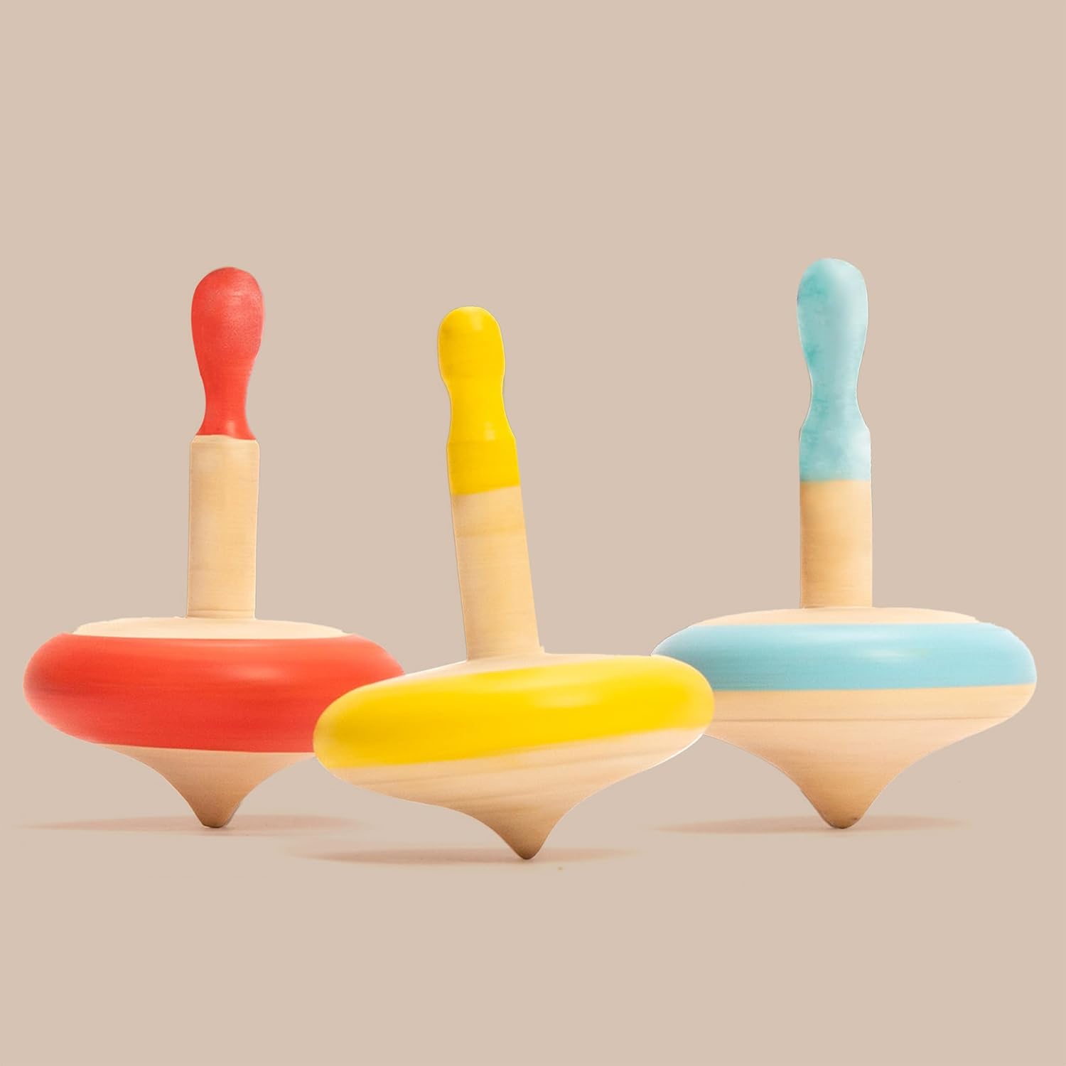 Shumee Set of 3 Colorful Wooden Spin Tops