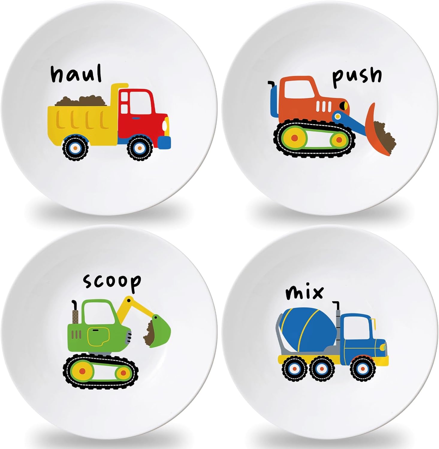 4-Pack 10-Inch Melamine Construction Truck Plates