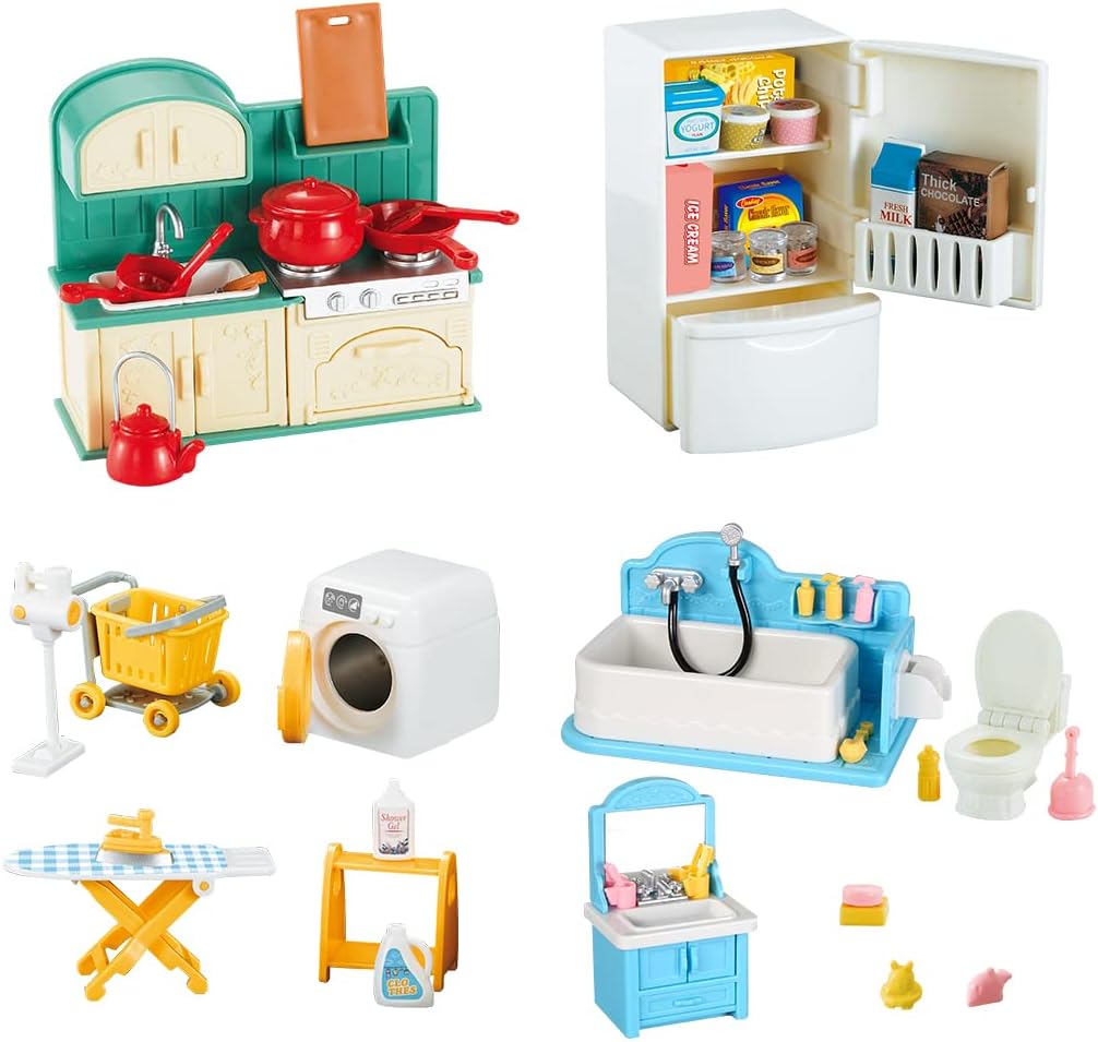 TAKIHON Dollhouse Furniture Kitchen Bathroom Set for Kids
