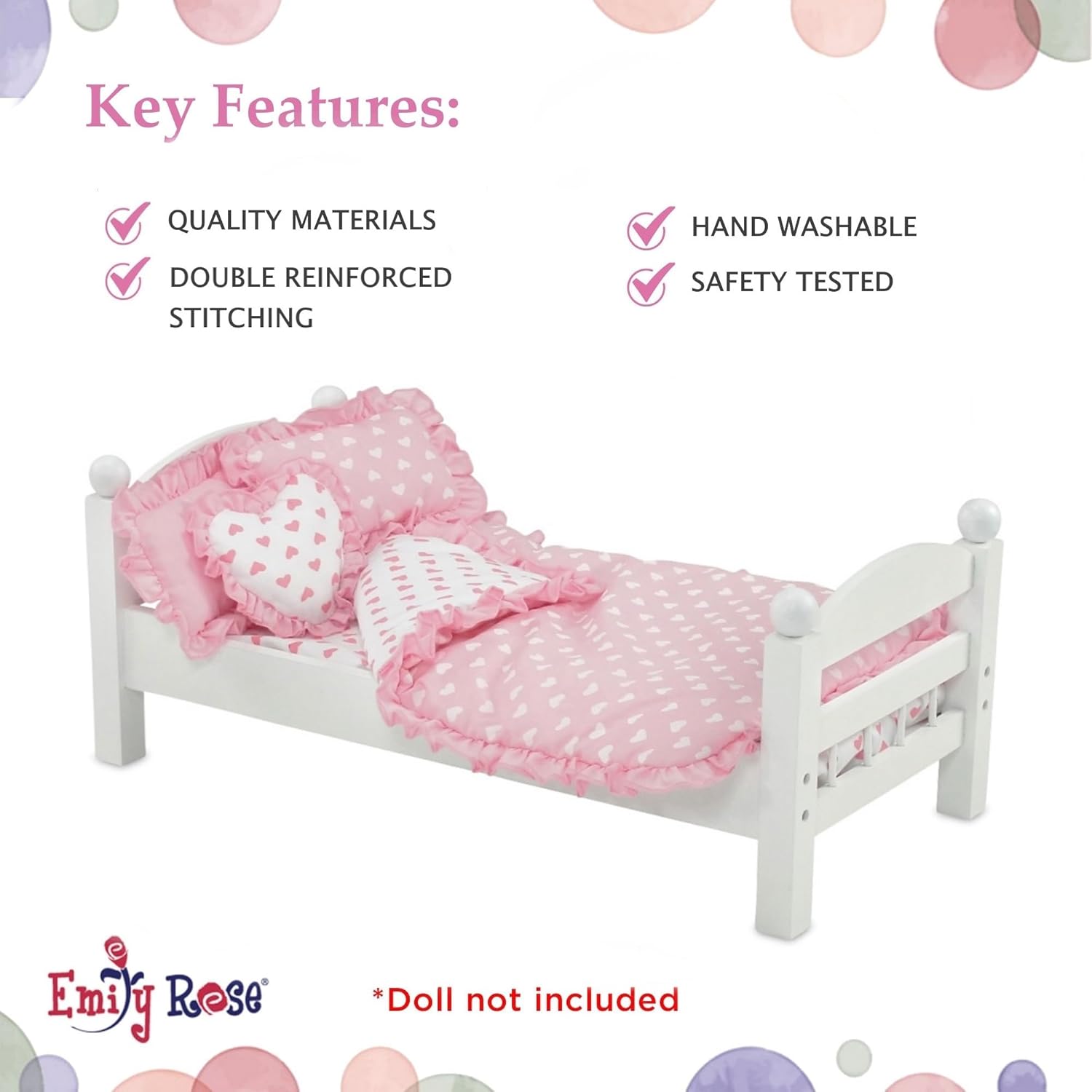 Emily Rose 18 Inch Doll Pink Heart Bedding Set