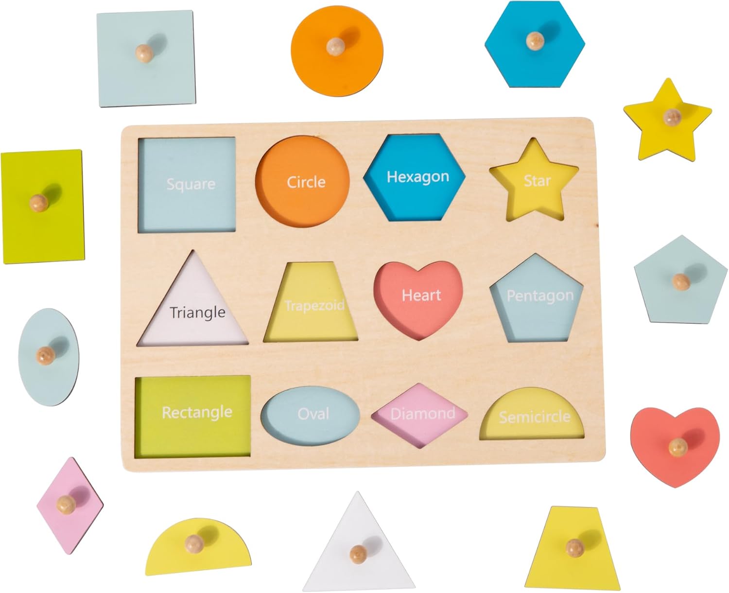 Adena Montessori Shape Peg Puzzle Set 12 Pieces