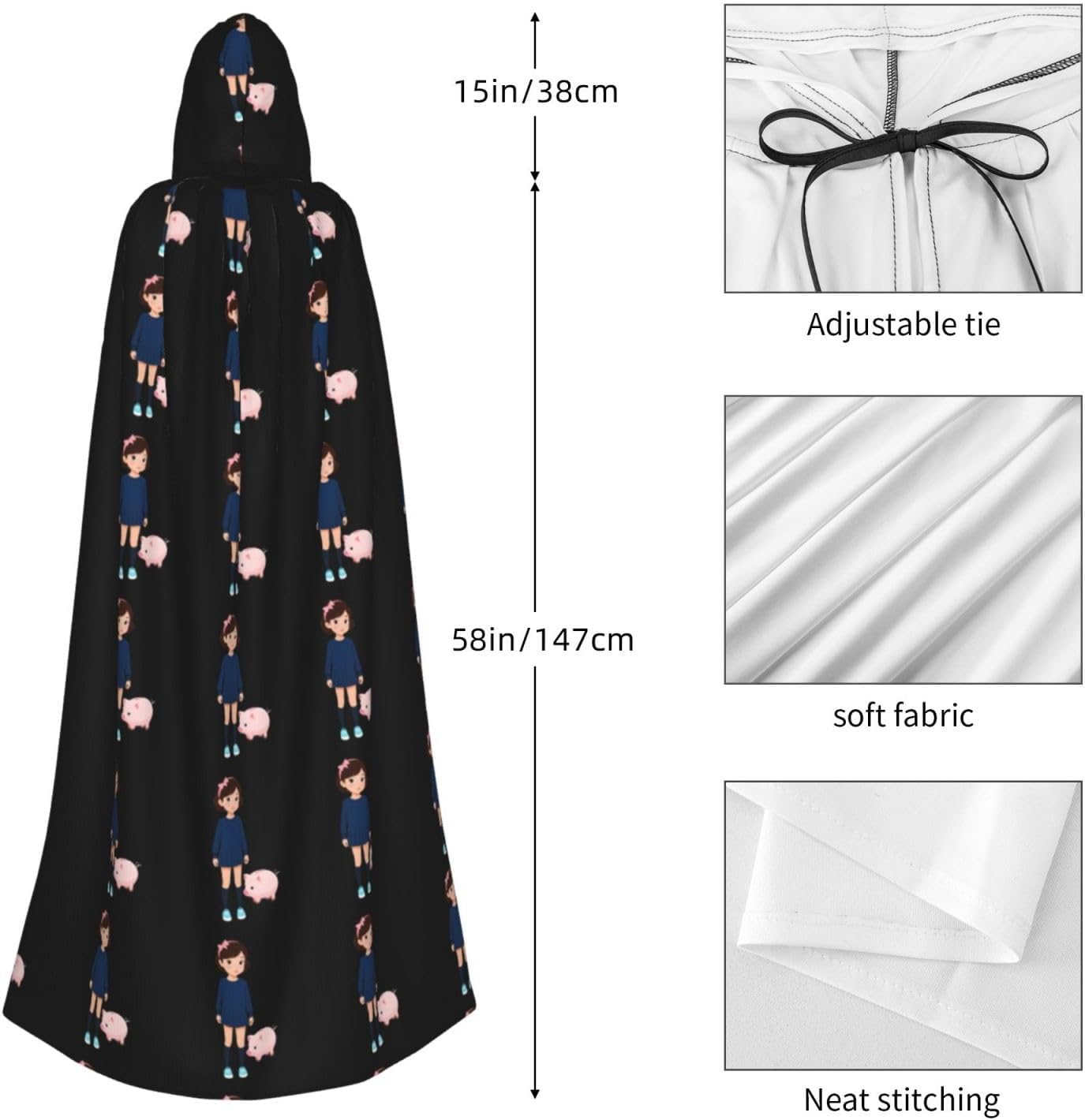 Little Girl Piggy Prints Hooded Cloak for Halloween Costume