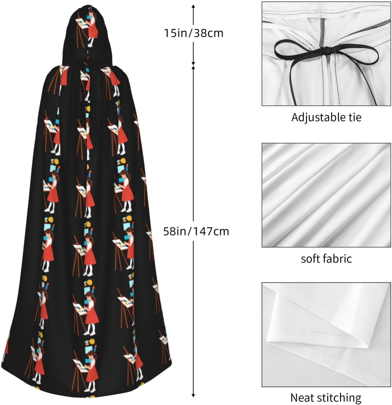Little Girl Drawing Seriously Hooded Cloak Halloween Costume
