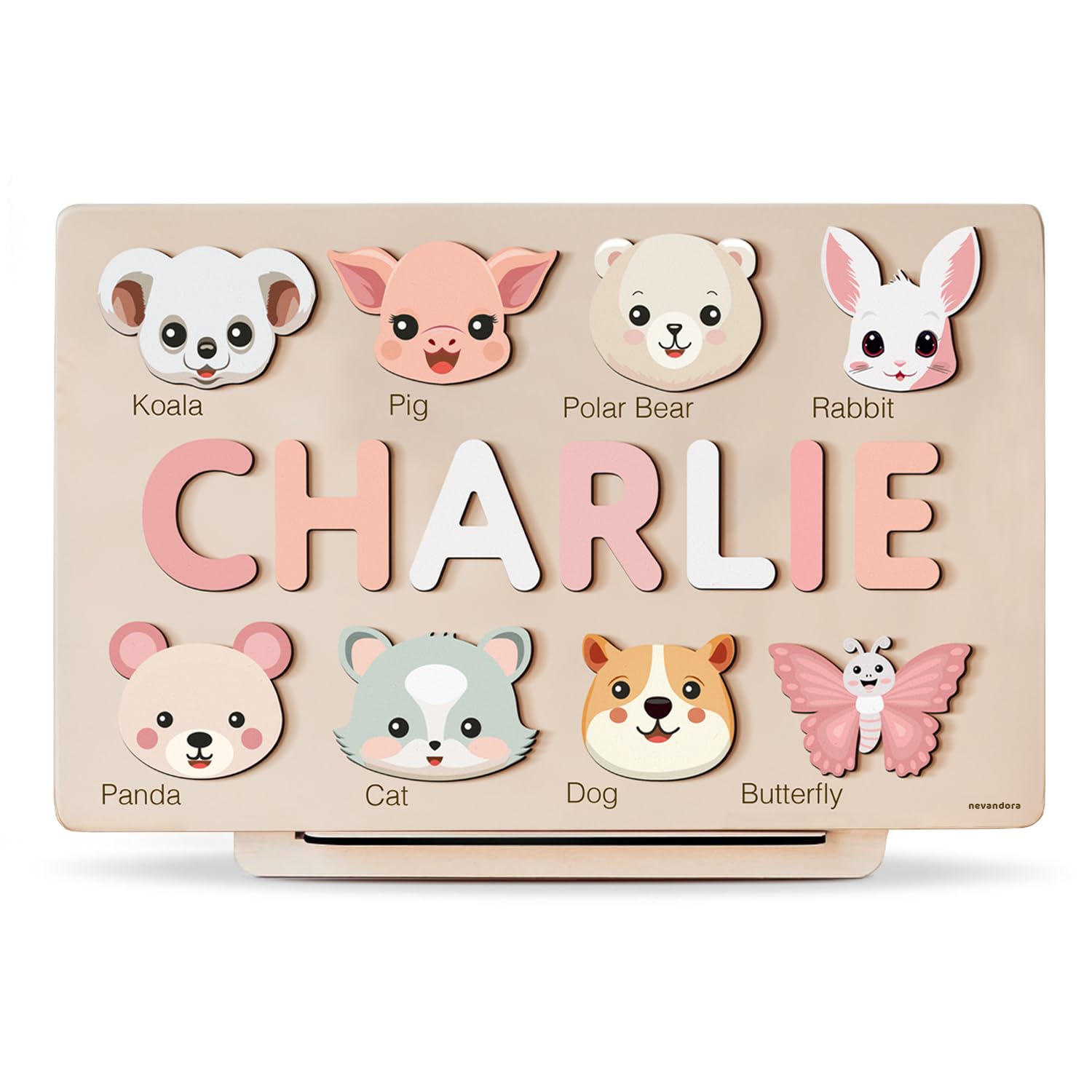 Custom Baby Name Puzzle with Animals Personalized Wood Toy for Toddlers