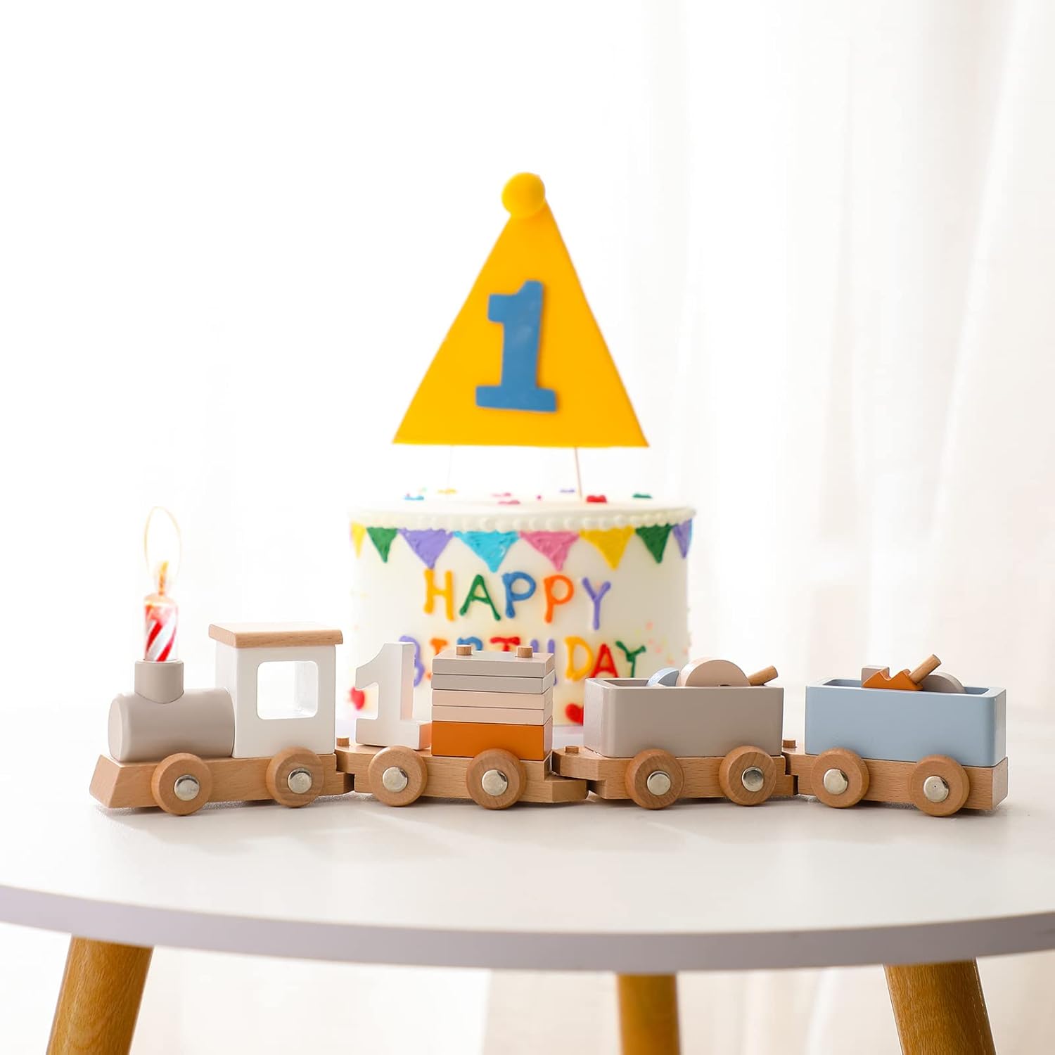 ibwaae Wooden Train Set with Numbers and Blocks