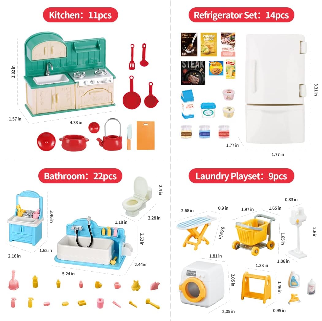 TAKIHON Dollhouse Furniture Kitchen Bathroom Set for Kids