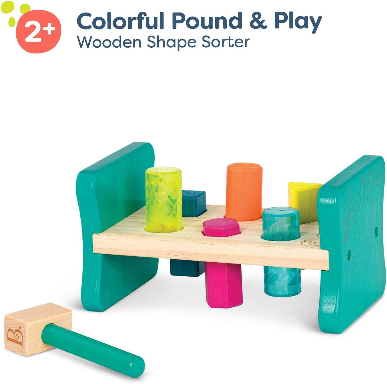 B Toys Wooden Shape Sorter with Toy Hammer