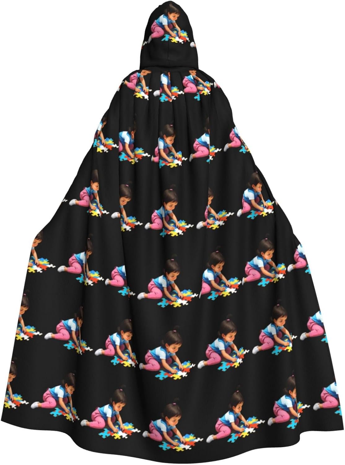 Little Girl Puzzle Print Hooded Cloak for Halloween Costume