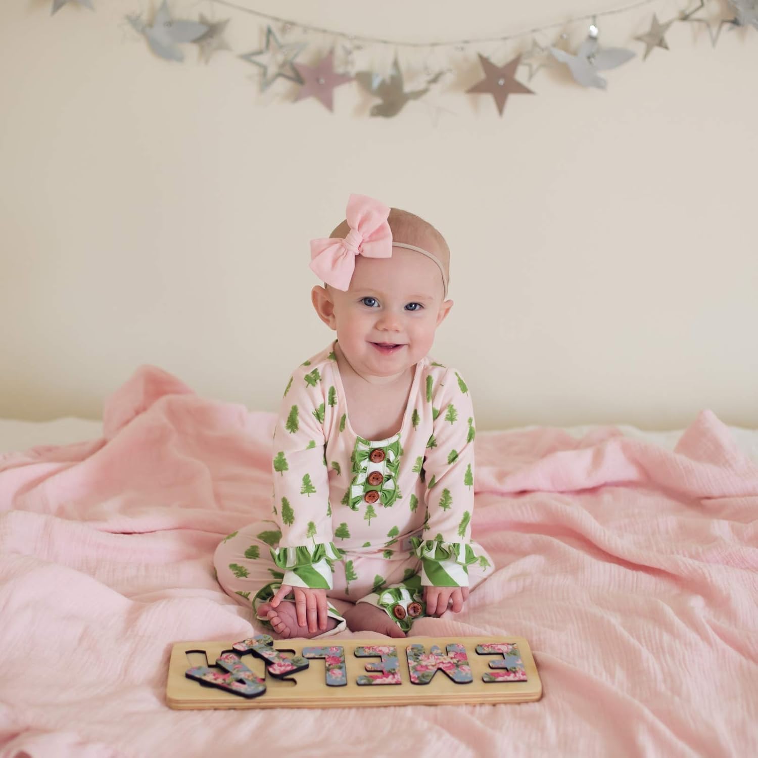 Personalized Wooden Name Puzzle for Kids - Floral Grey