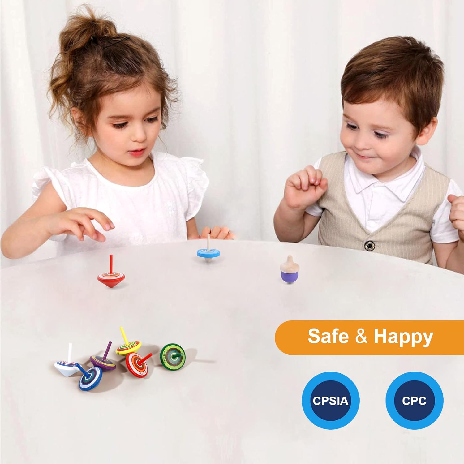 Wodi Wooden Spinning Tops 17 Piece Set