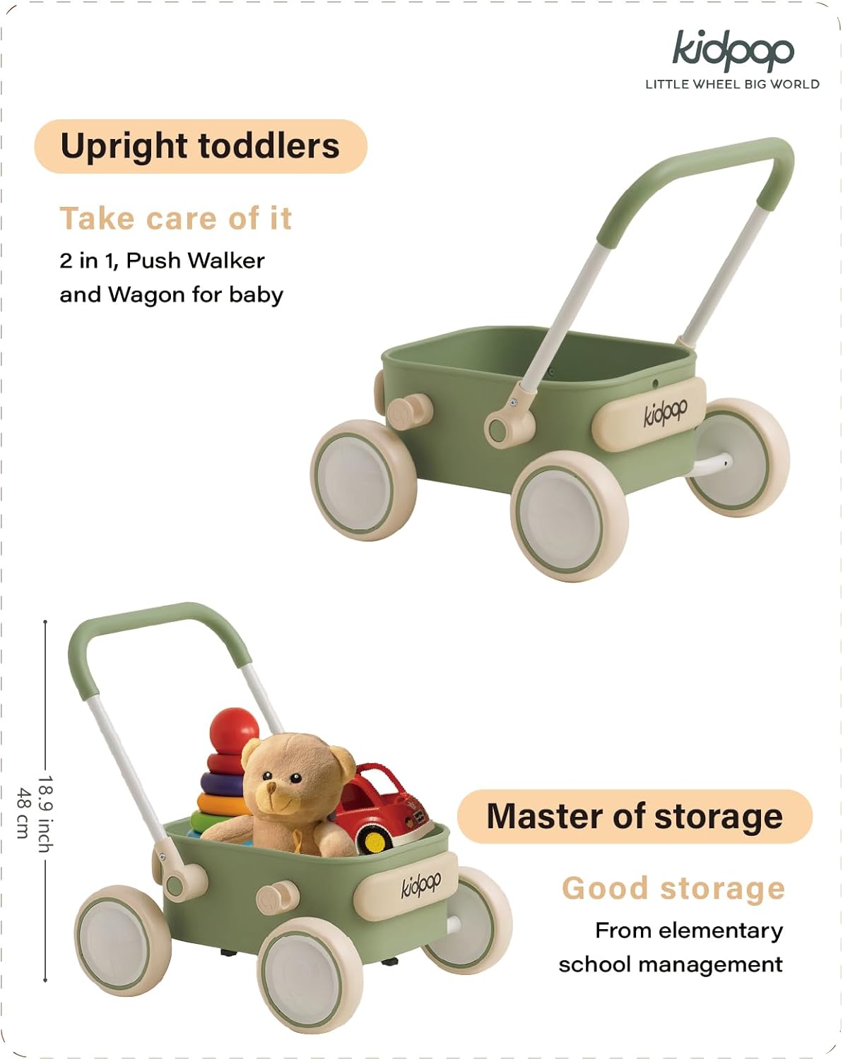 Kidpop PULA Baby Push Walker Green 6-12 Months 1