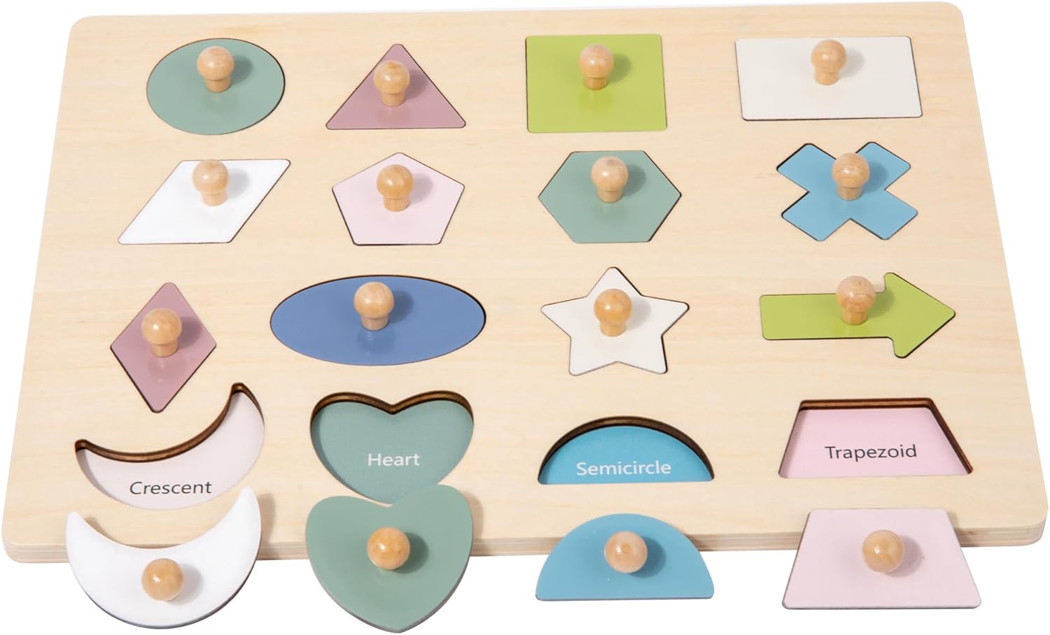 Adena Montessori 16 Piece Wooden Shape Peg Puzzle 1