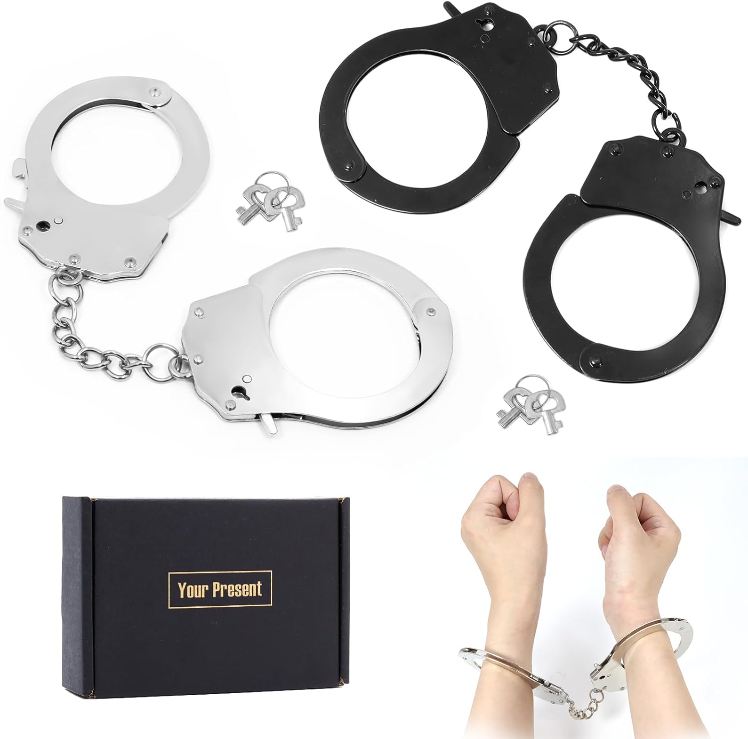2Pcs Metal Toy Handcuffs with Keys for Halloween Play Props