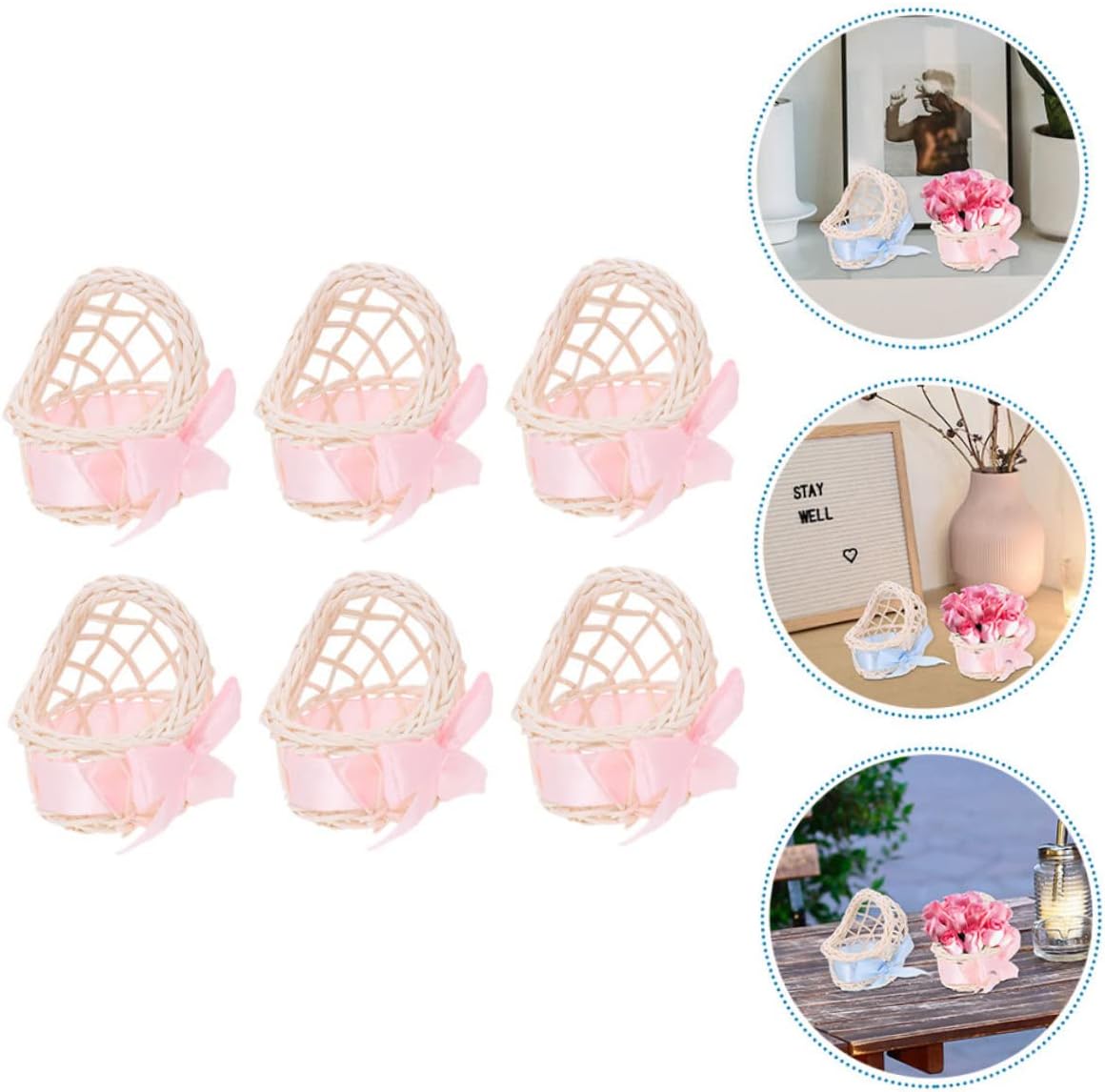 UPKOCH 6pc Miniature Wicker Flower Basket for Dollhouse Decor