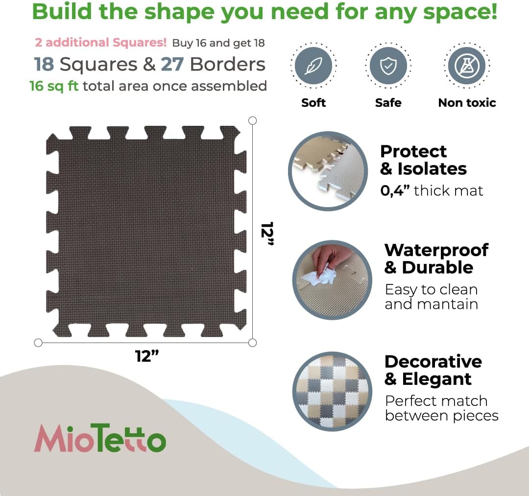 MioTetto Foam Floor Tiles for Kids - Safe Comfortable Play Mat