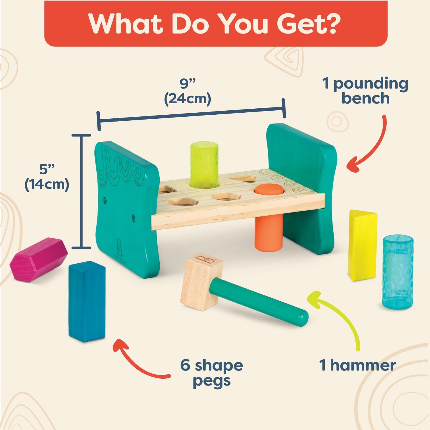 B Toys Wooden Shape Sorter with Toy Hammer