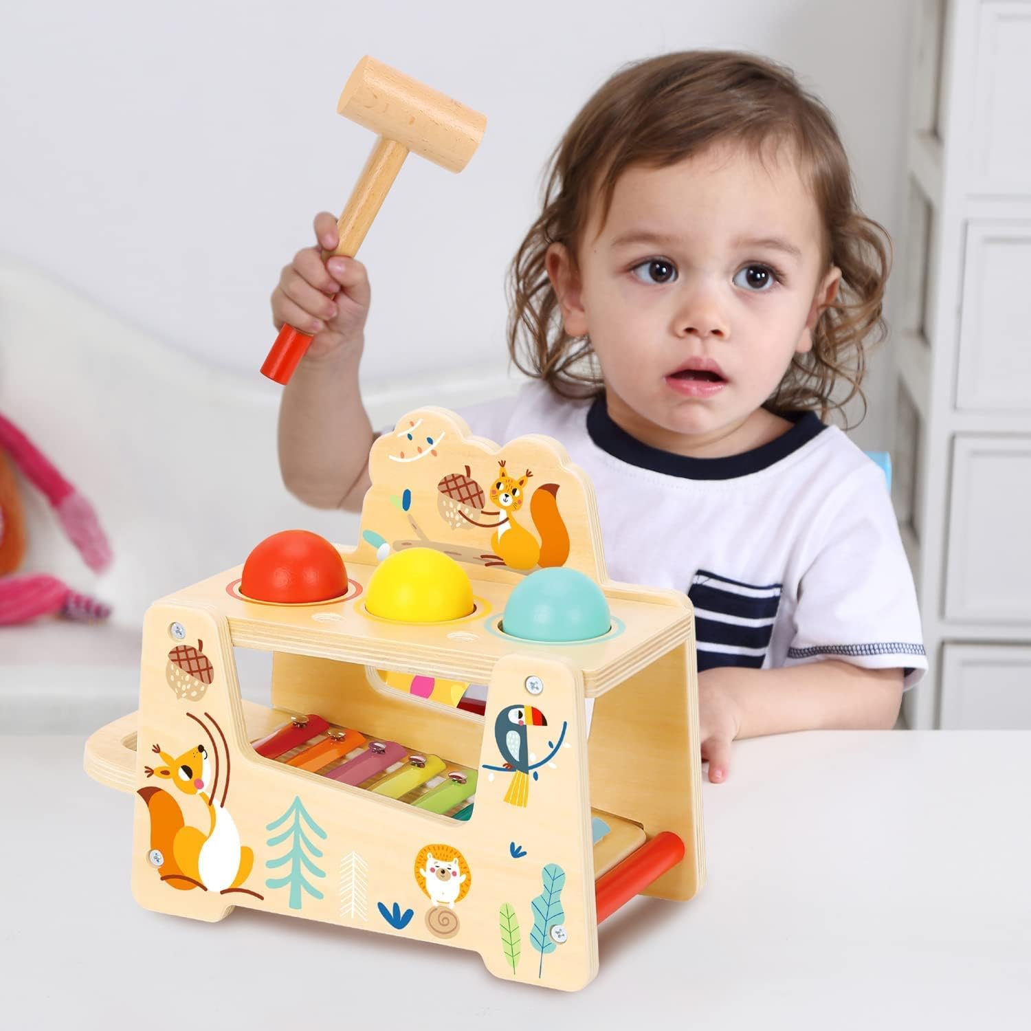TOOKYLAND 7pcs Pound a Ball Toy with Xylophone