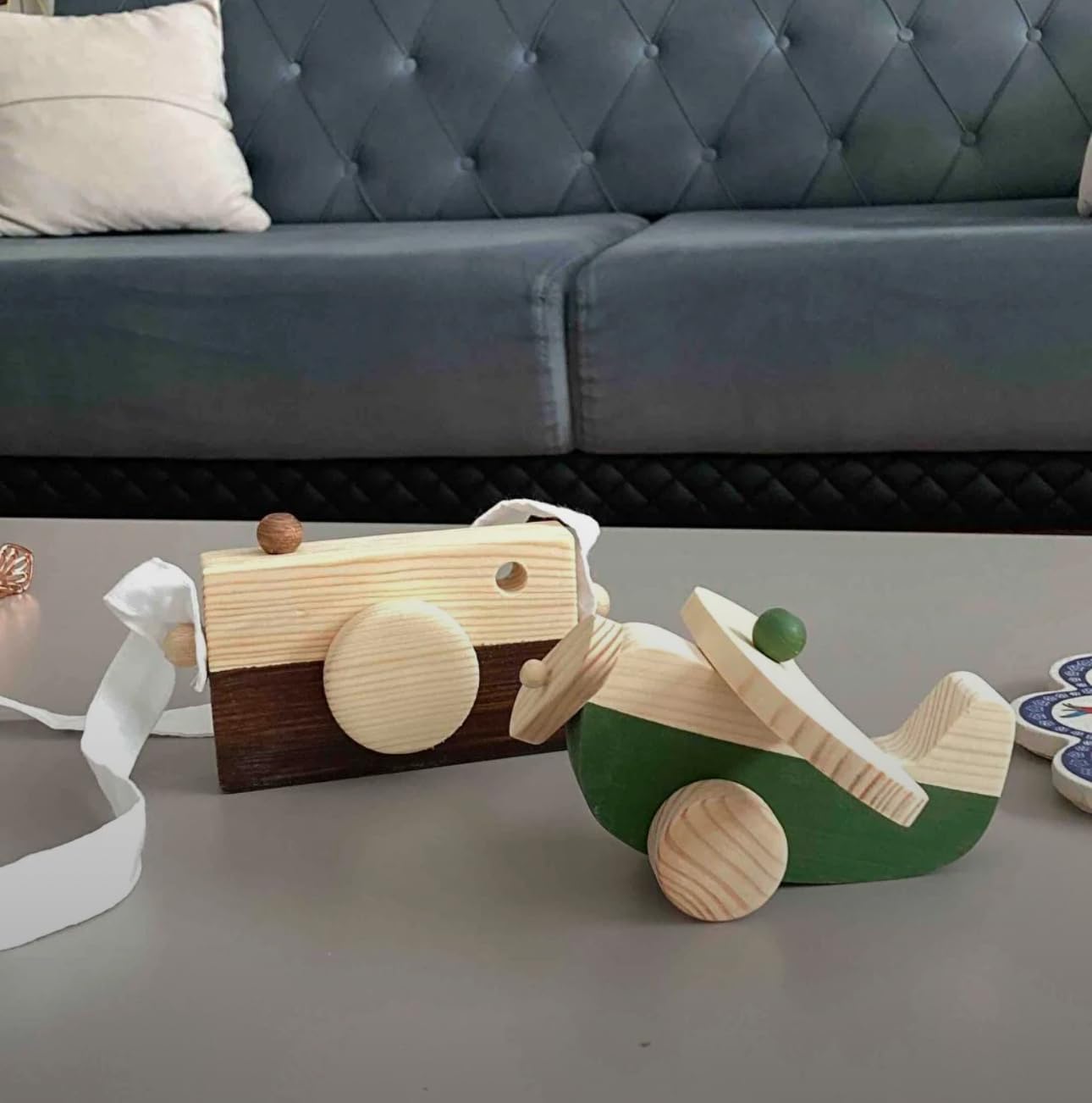 Wooden Airplane Pull Toy for Toddlers Dark Green