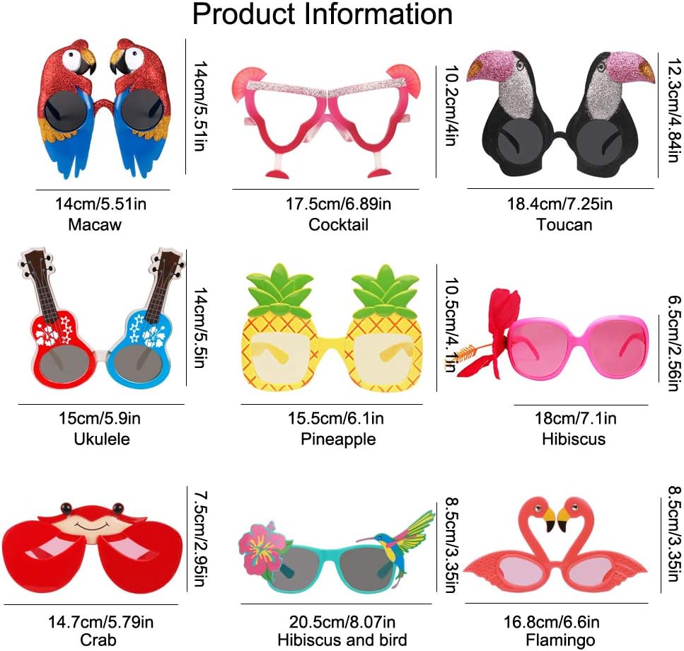 Ocean Line Luau Party Sunglasses Set - 9 Pairs Hawaiian Themed Gift